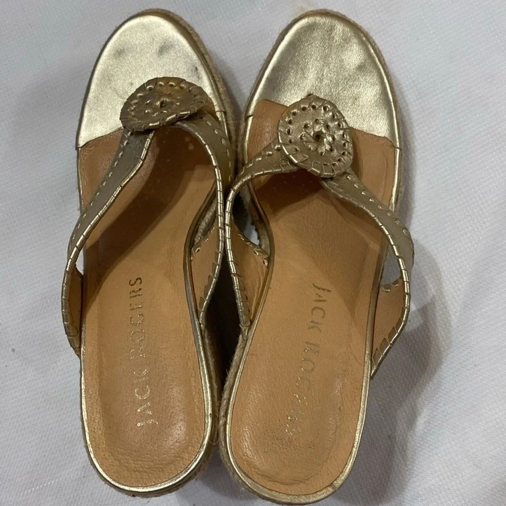 Jack Rogers Gold 4” ESPADRILLE Wedge Sandals with Metallic Sheen Wo size 7.5 EUC